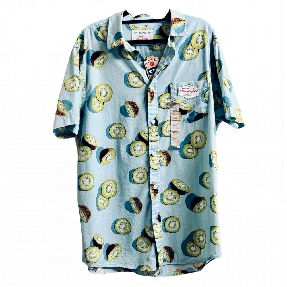 Urban Pipeline Light Blue Kiwi Print Men's Shirt Size Large - Picture 2 of 7